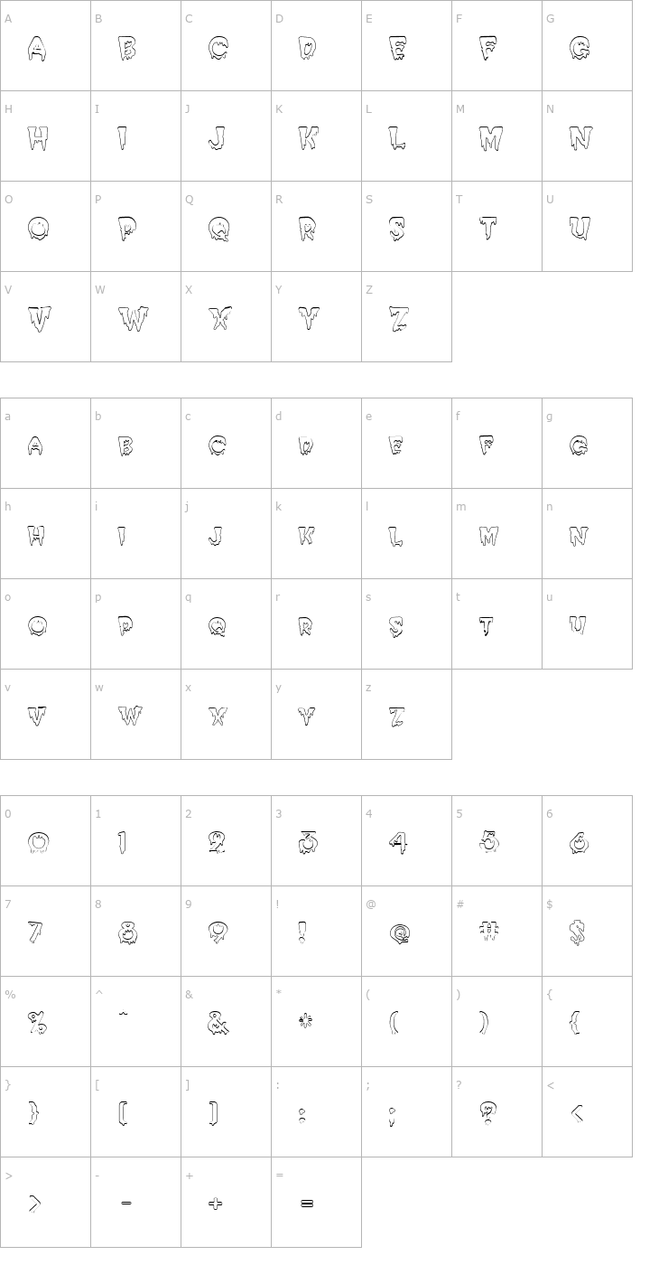 Character Map FZ UNIQUE 10 HOLLOW Font