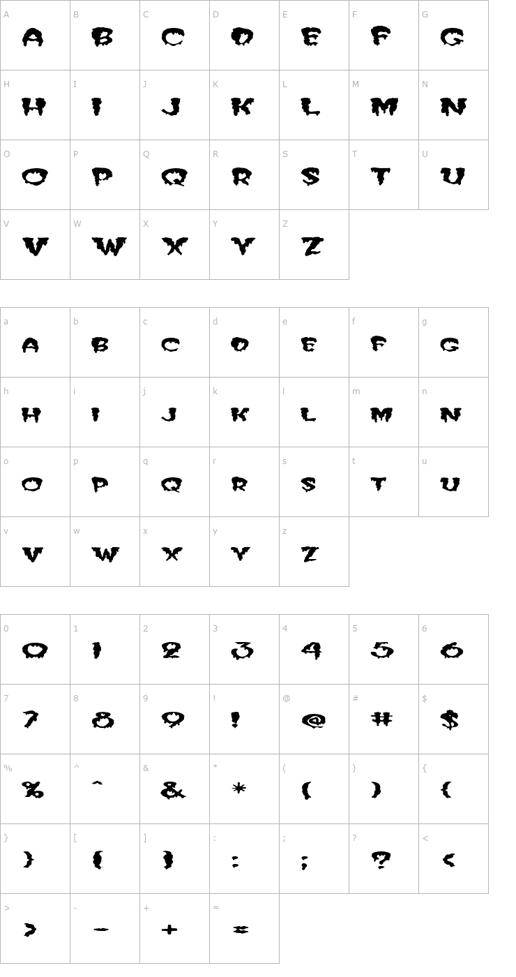 Character Map FZ UNIQUE 10 MANGLED EX Font