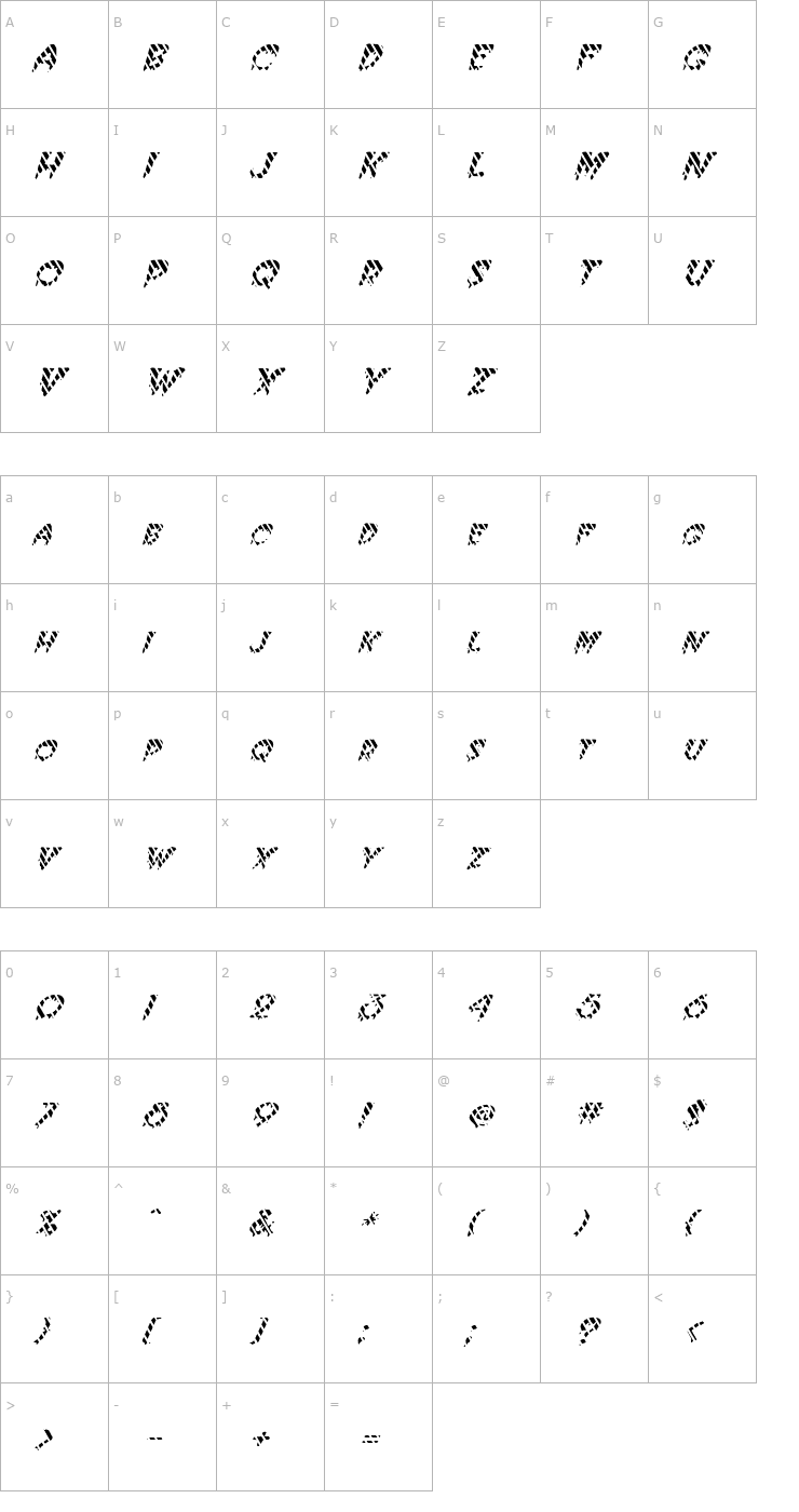 Character Map FZ UNIQUE 10 STRIPED ITALIC Font