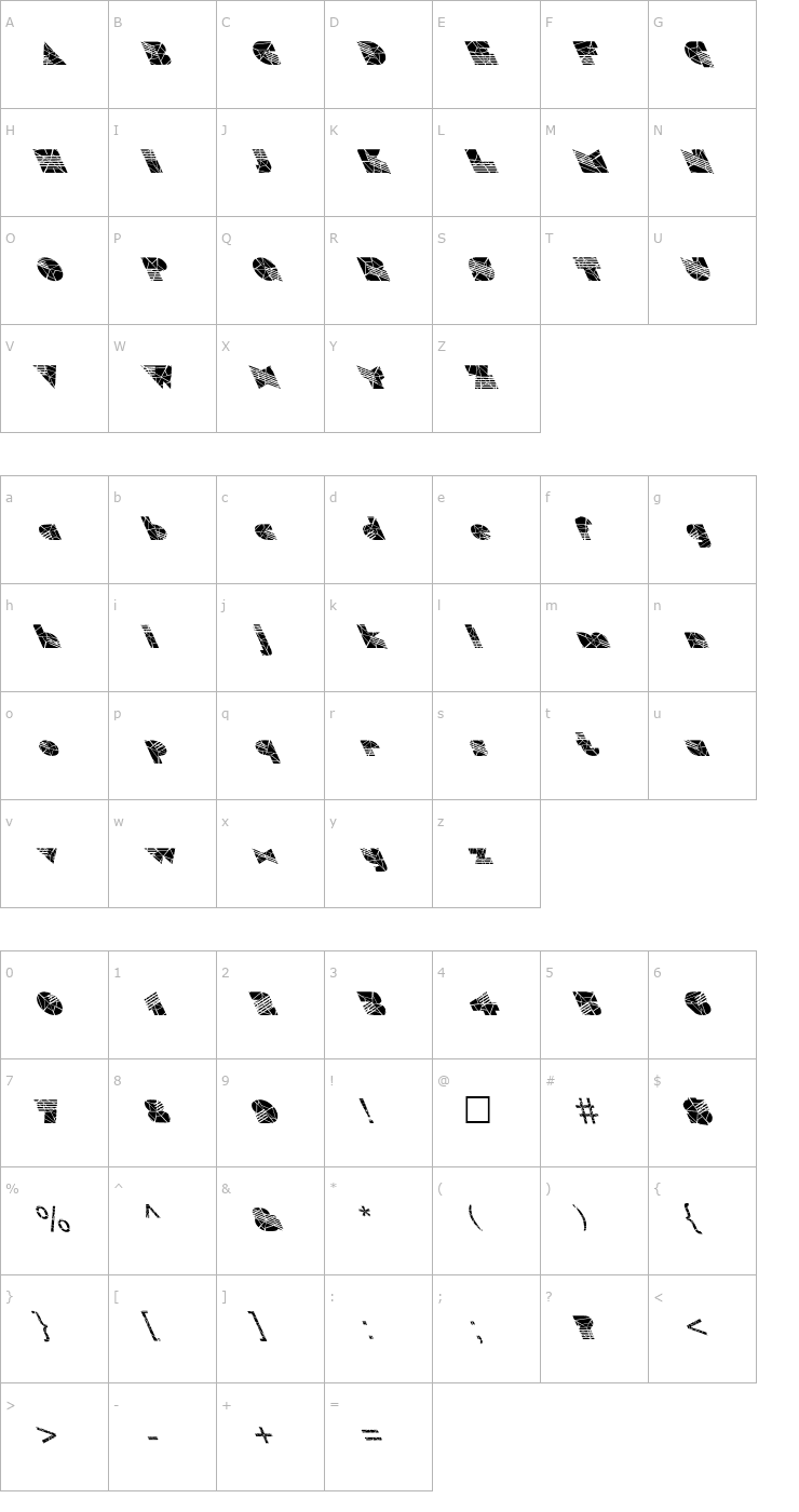 Character Map FZ UNIQUE 11 CRACKED LEFTY Font