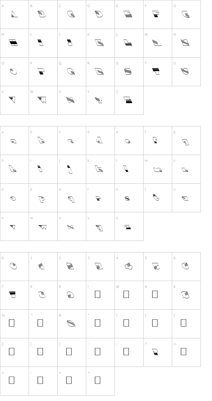 Character Map FZ UNIQUE 11 HOLLOW LEFTY Font