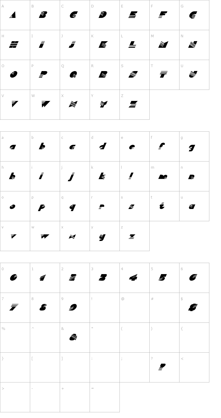 Character Map FZ UNIQUE 11 ITALIC Font