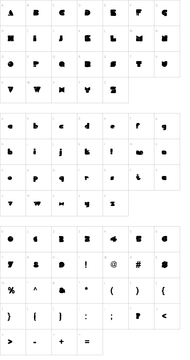 Character Map FZ UNIQUE 11 MANGLED Font