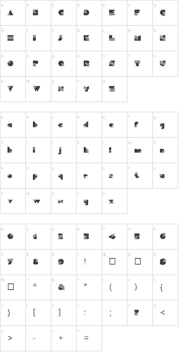 Character Map FZ UNIQUE 11 STRIPED Font