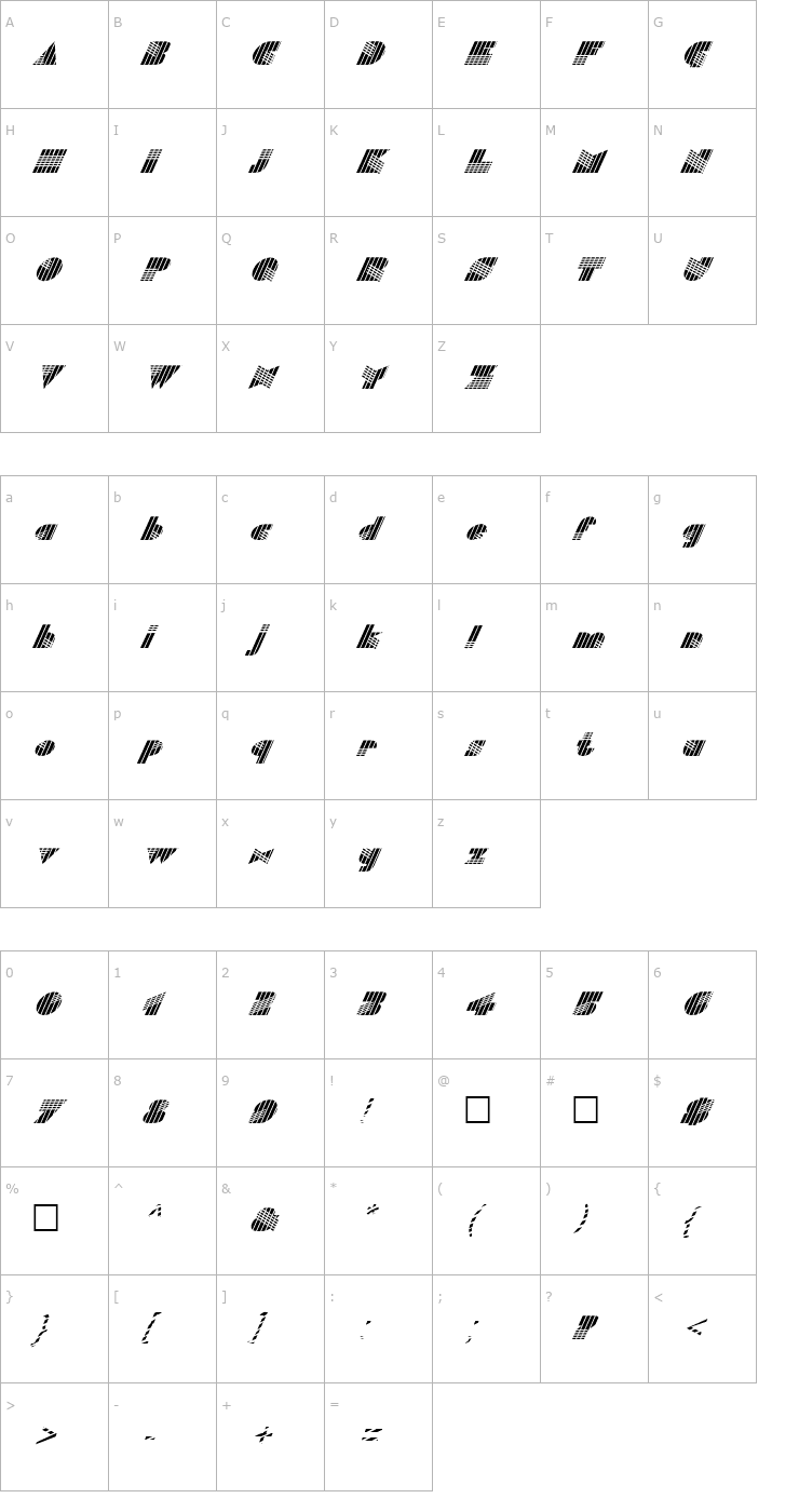 Character Map FZ UNIQUE 11 STRIPED ITALIC Font