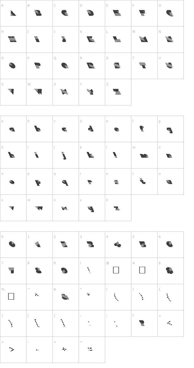 Character Map FZ UNIQUE 11 STRIPED LEFTY Font