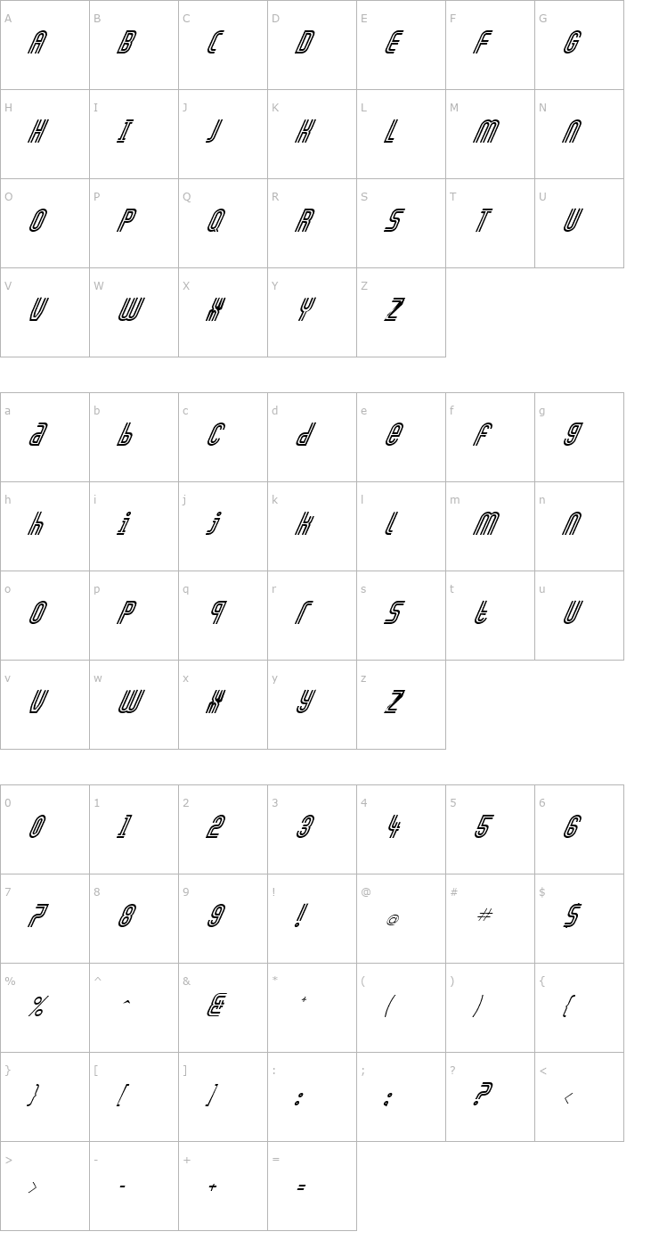 Character Map FZ UNIQUE 13 ITALIC Font