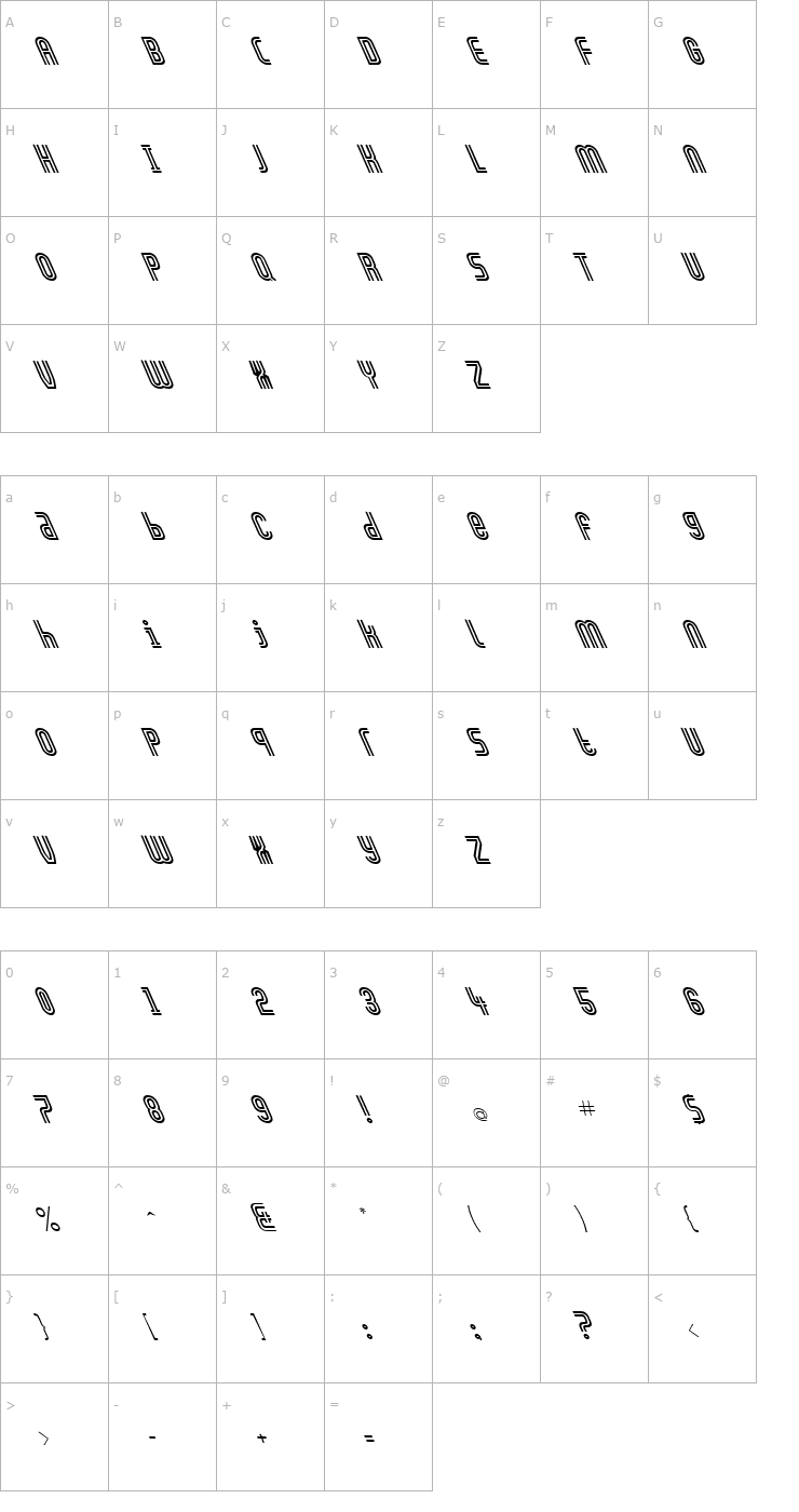 Character Map FZ UNIQUE 13 LEFTY Font