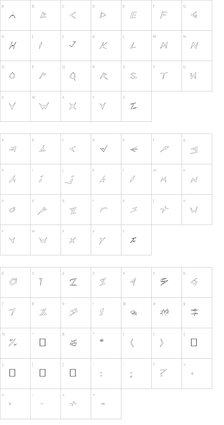 Character Map FZ UNIQUE 17 HOLLOW EX Font