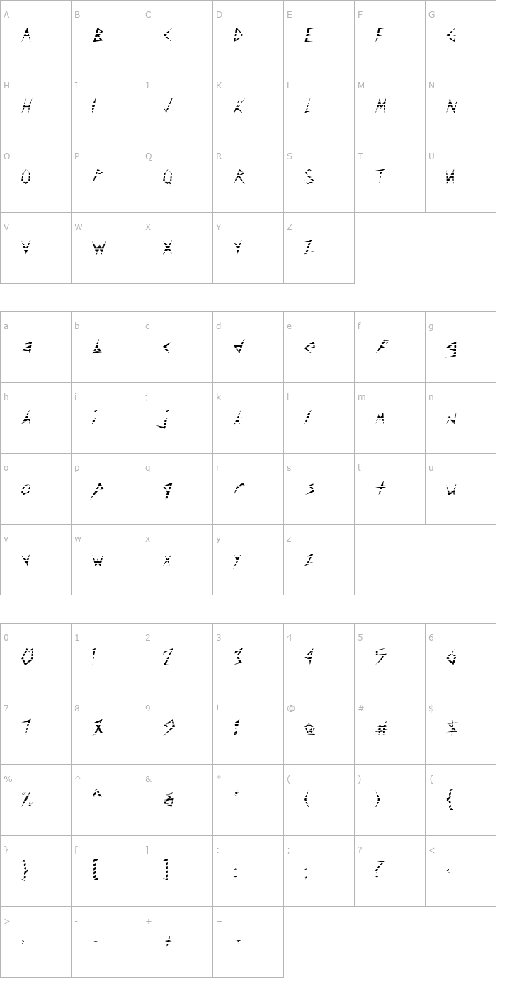 Character Map FZ UNIQUE 17 STRIPED Font