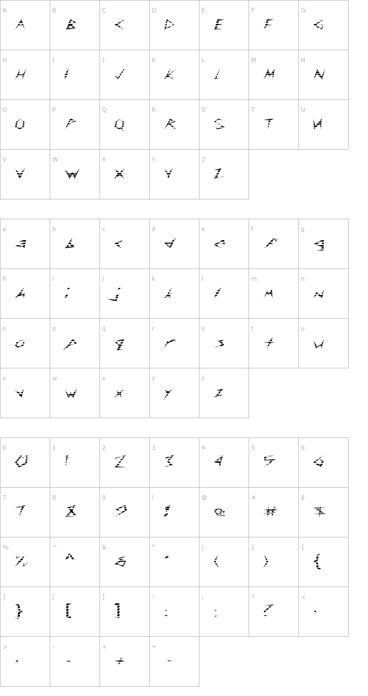Character Map FZ UNIQUE 17 STRIPED EX Font