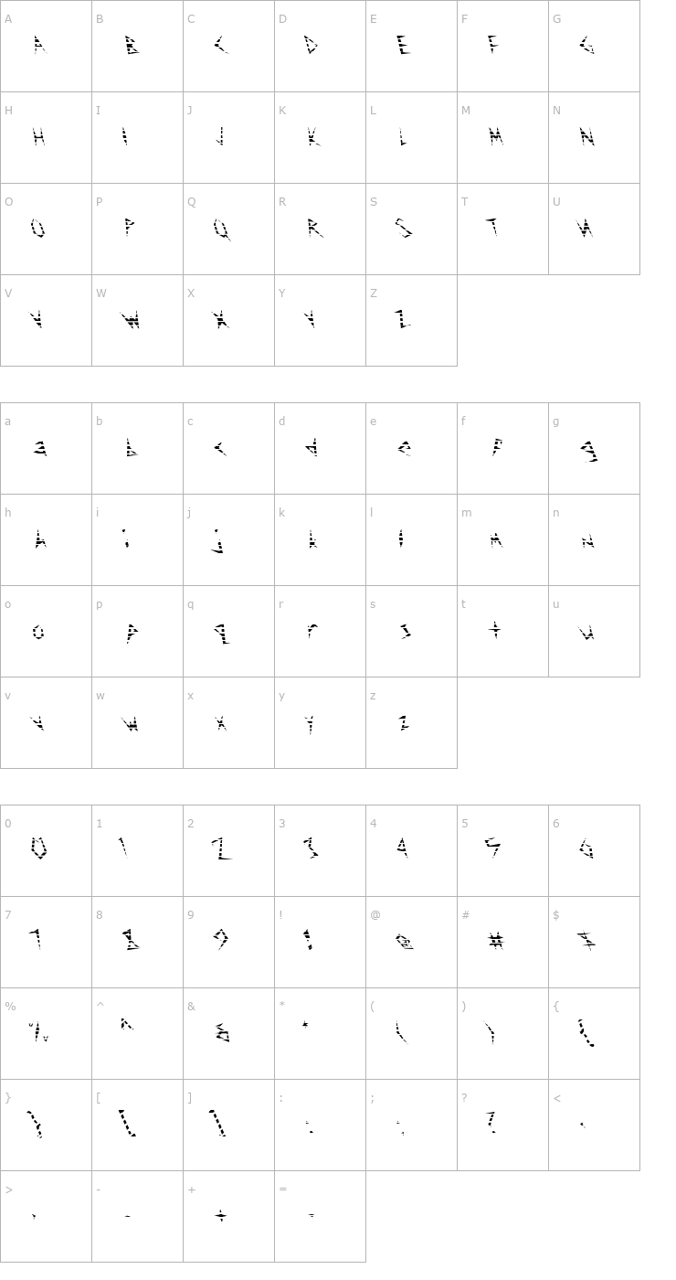 Character Map FZ UNIQUE 17 STRIPED LEFTY Font
