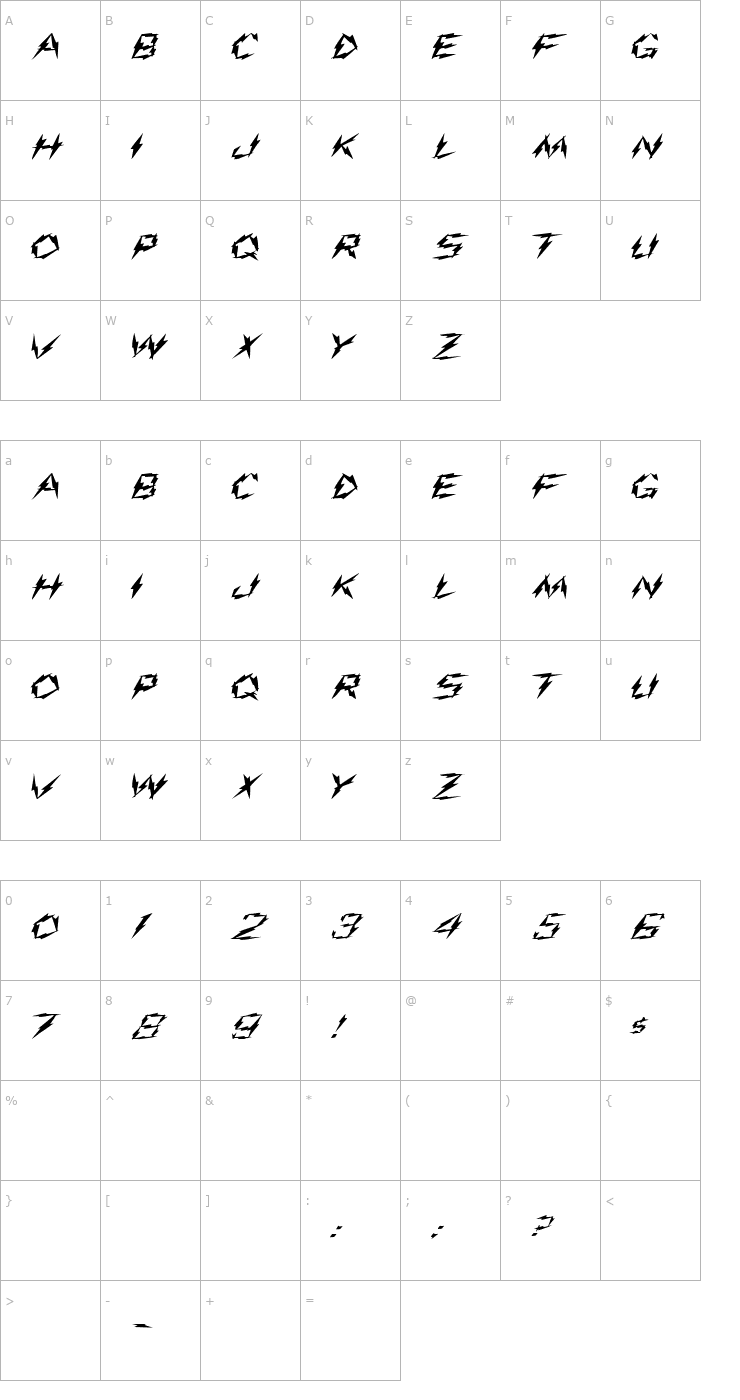 Character Map FZ UNIQUE 19 EX Font