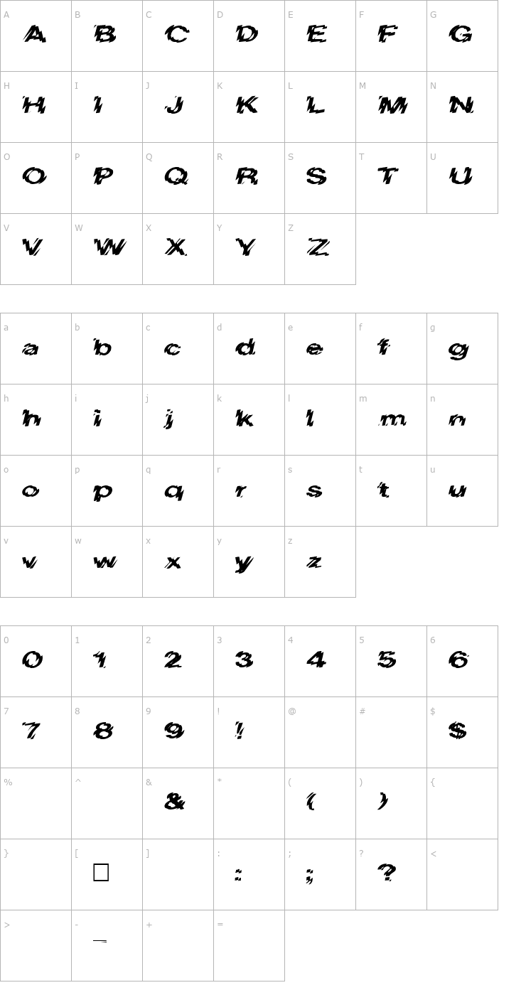 Character Map FZ UNIQUE 20 EX Font
