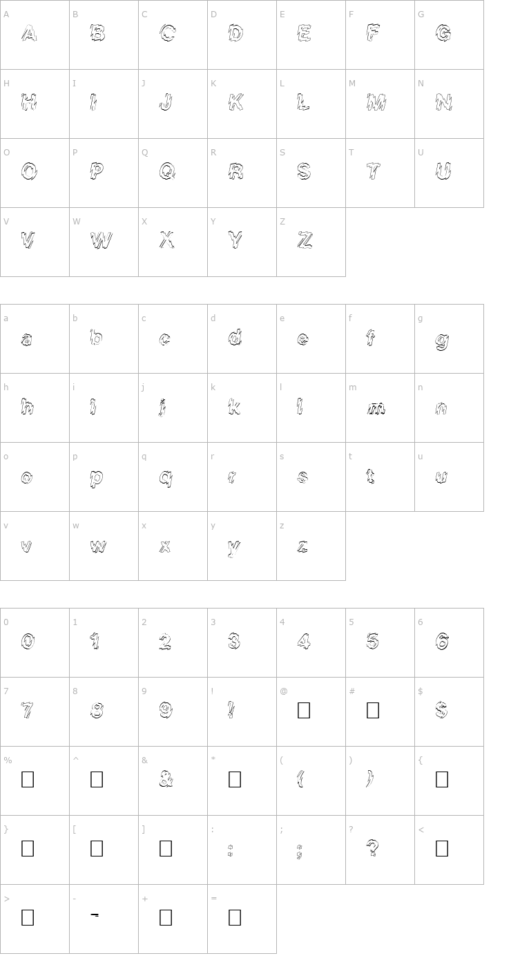 Character Map FZ UNIQUE 20 HOLLOW Font