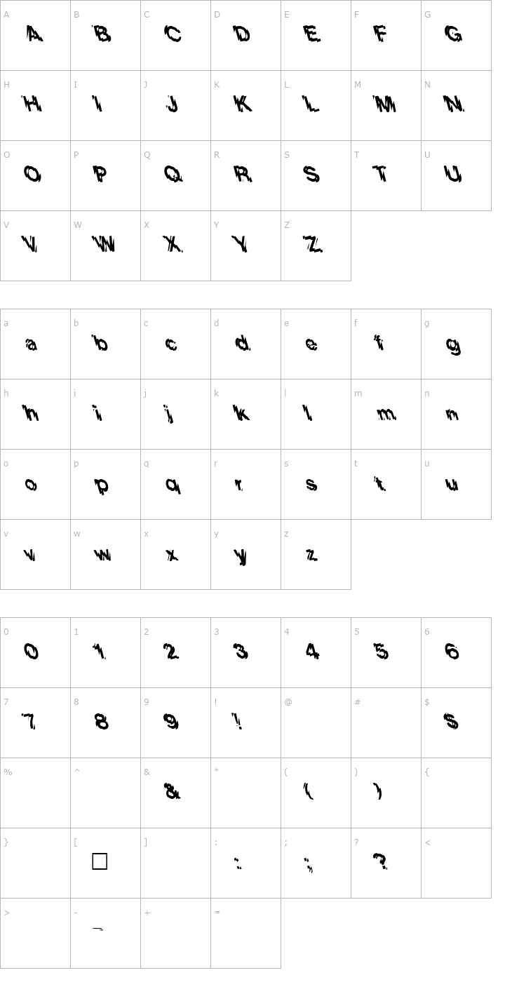 Character Map FZ UNIQUE 20 LEFTY Font