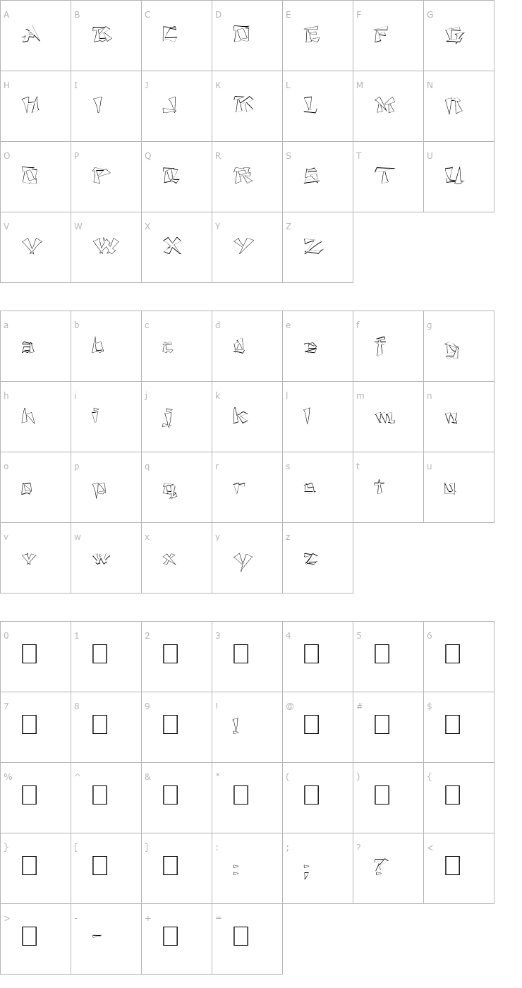 Character Map FZ UNIQUE 21 HOLLOW EX Font