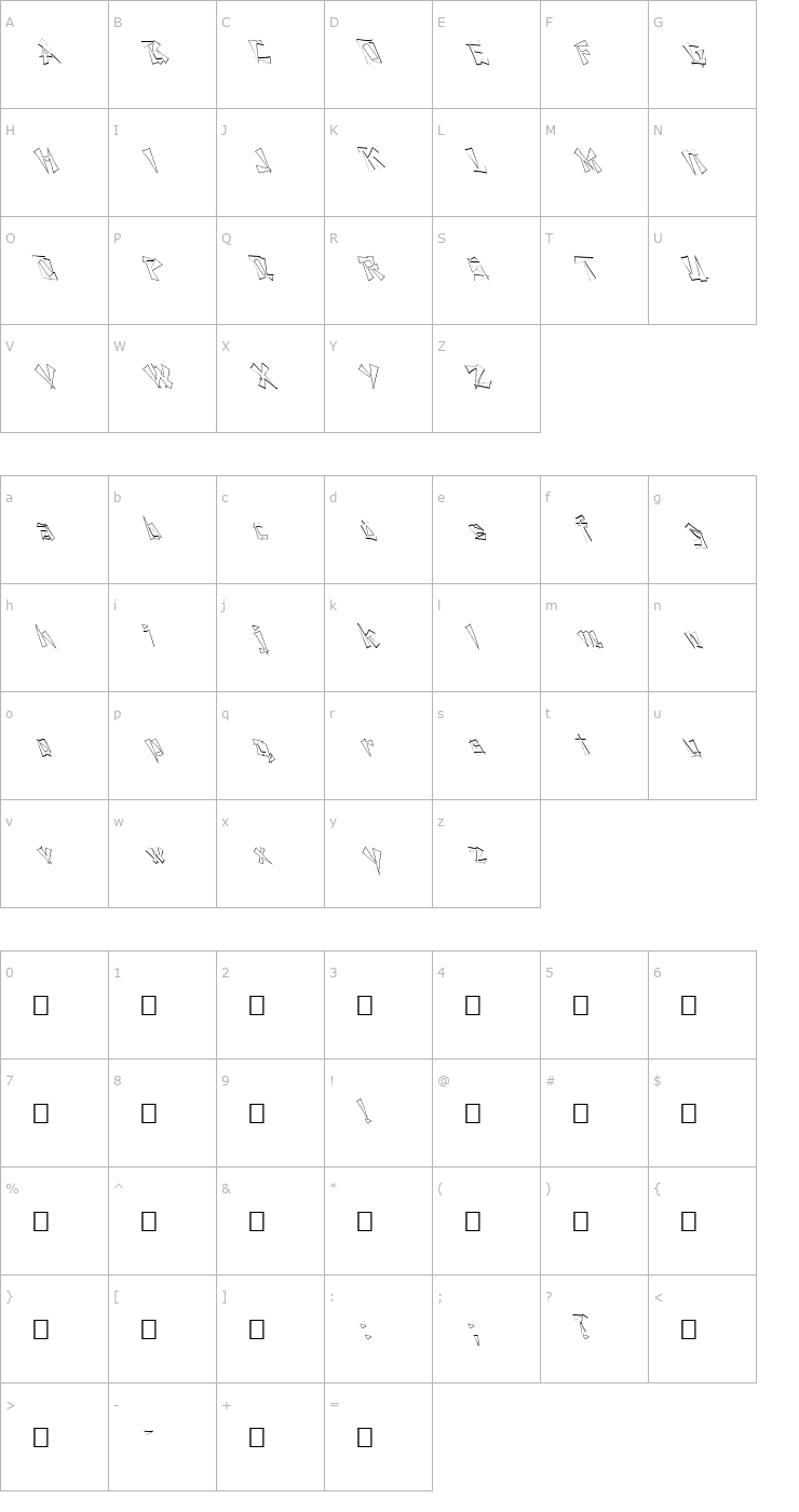 Character Map FZ UNIQUE 21 HOLLOW LEFTY Font