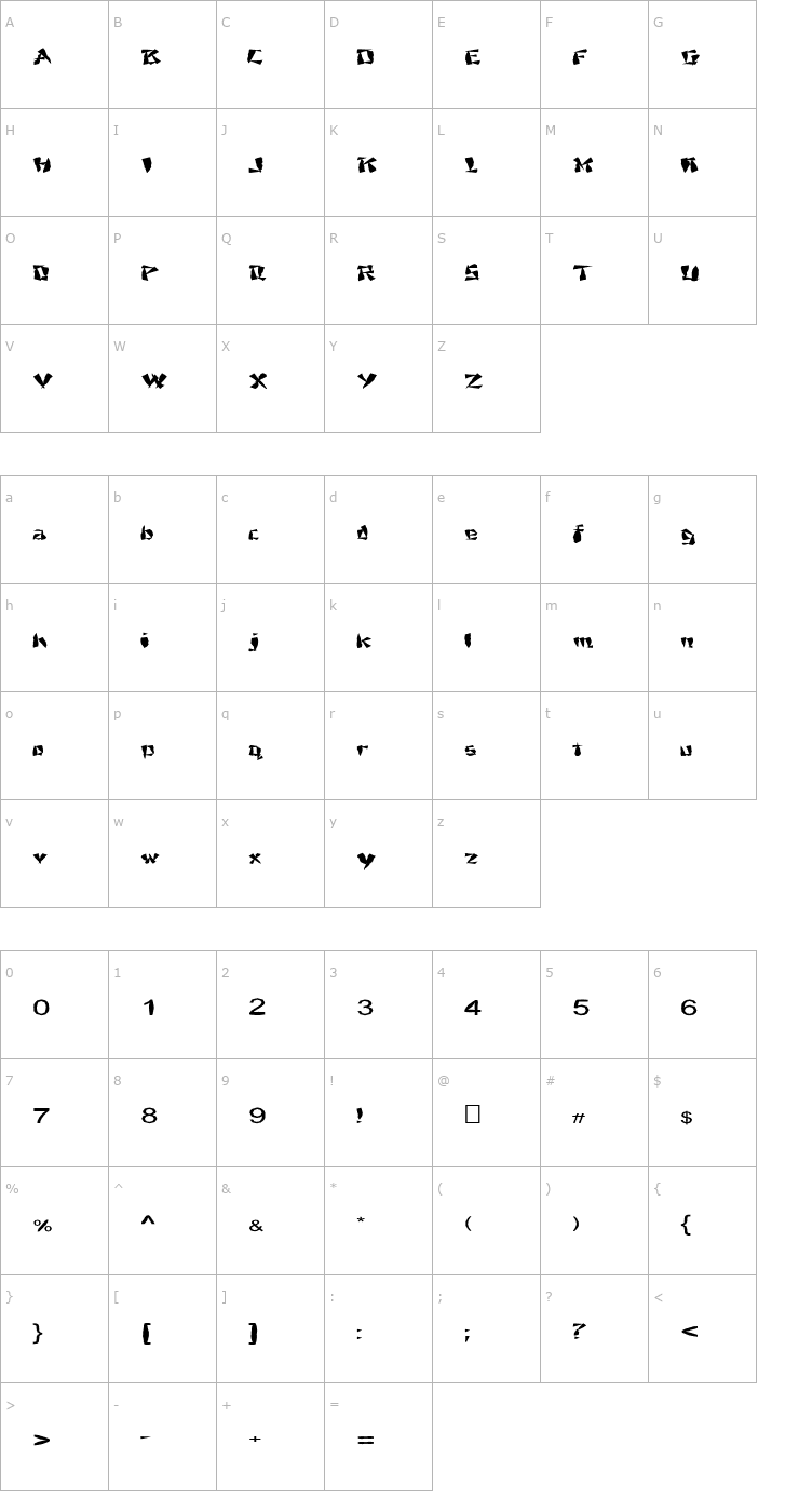 Character Map FZ UNIQUE 21 MANGLED EX Font