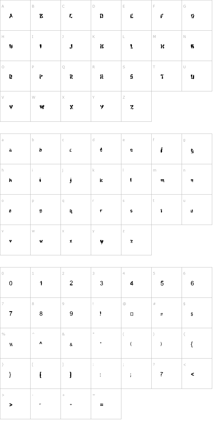 Character Map FZ UNIQUE 21 MANGLED Font