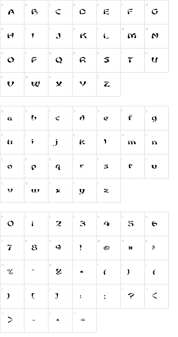 Character Map FZ UNIQUE 22 EX Font