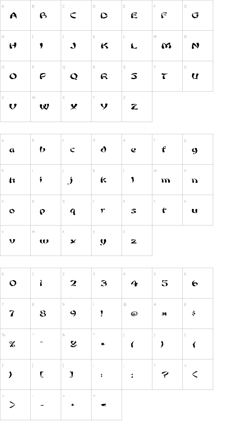 Character Map FZ UNIQUE 22 MANGLED EX Font