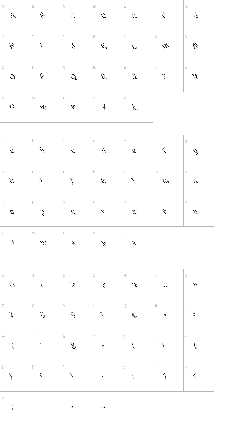 Character Map FZ UNIQUE 22 STRIPED LEFTY Font