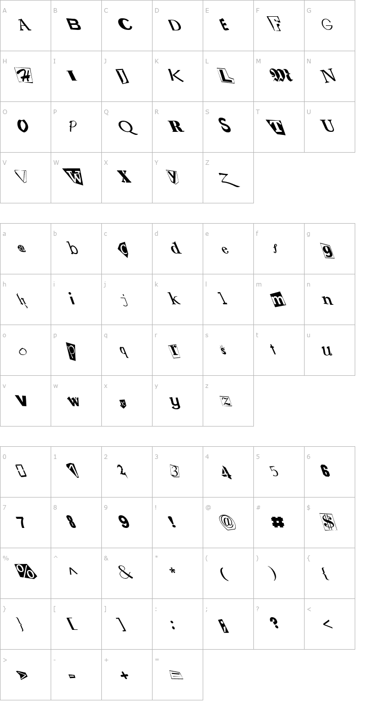 Character Map FZ UNIQUE 23 LEFTY Font
