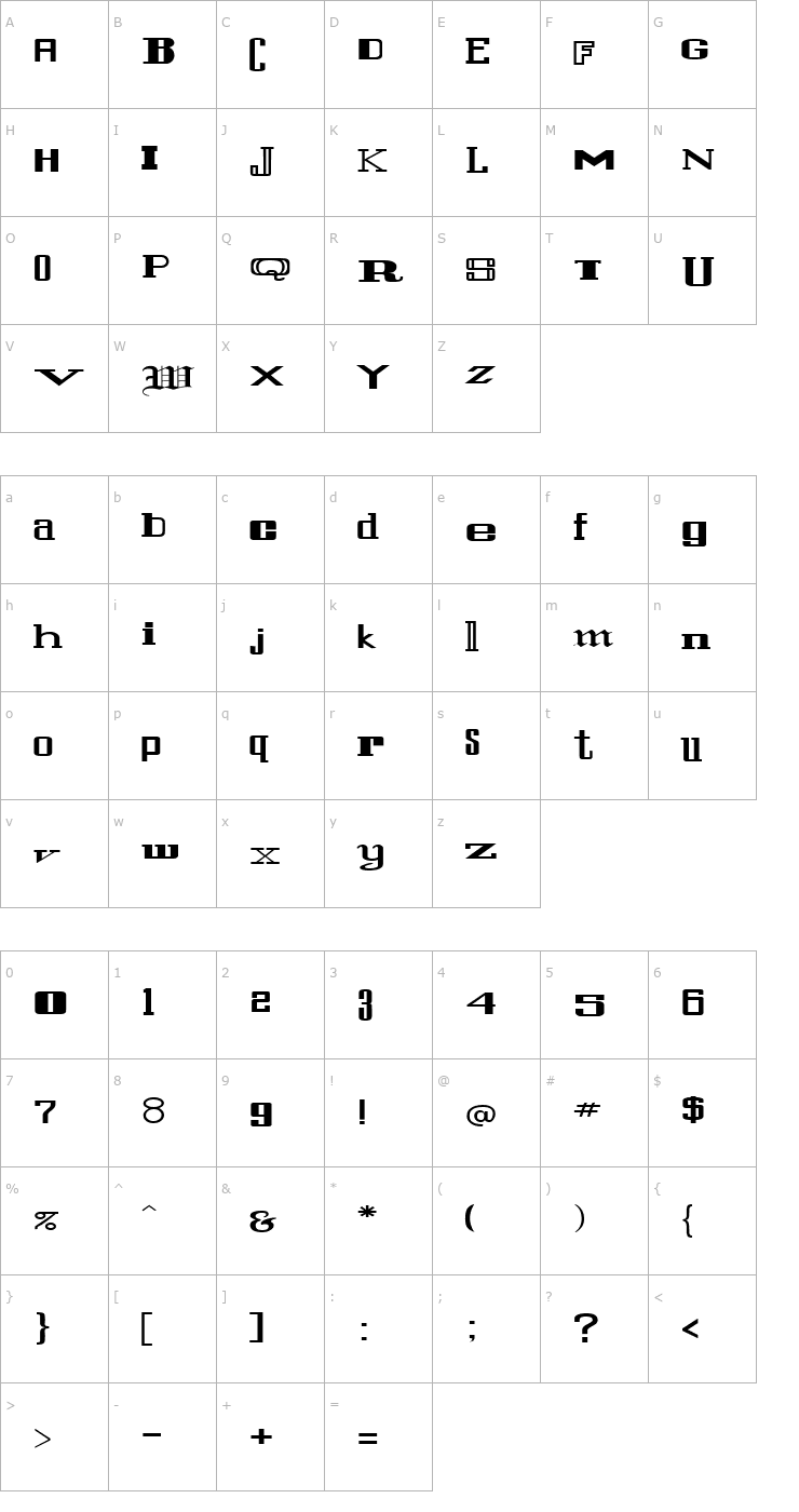 Character Map FZ UNIQUE 24 EX Font