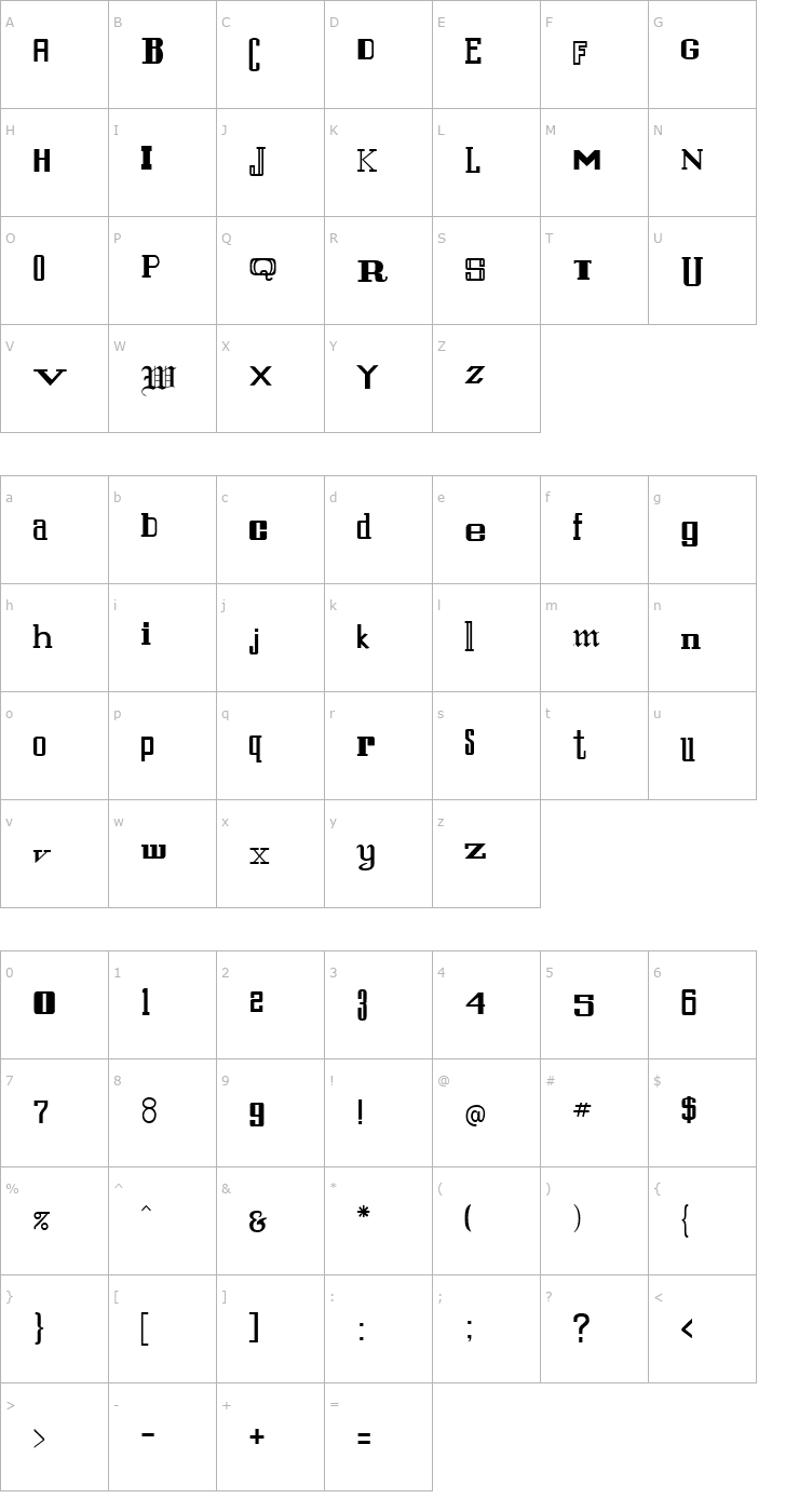 Character Map FZ UNIQUE 24 Font
