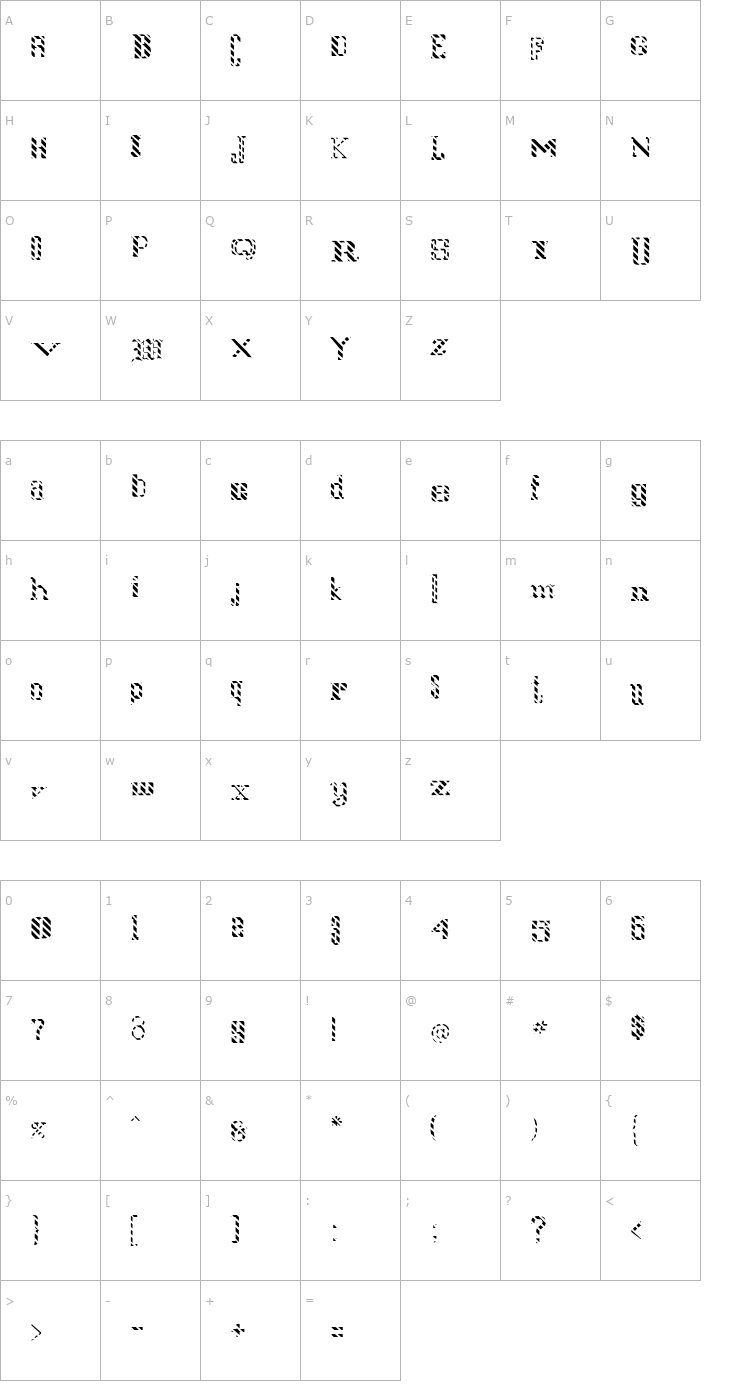 Character Map FZ UNIQUE 24 STRIPED Font