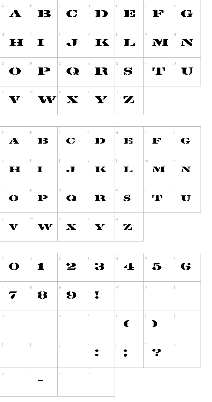 Character Map FZ UNIQUE 25 EX Font