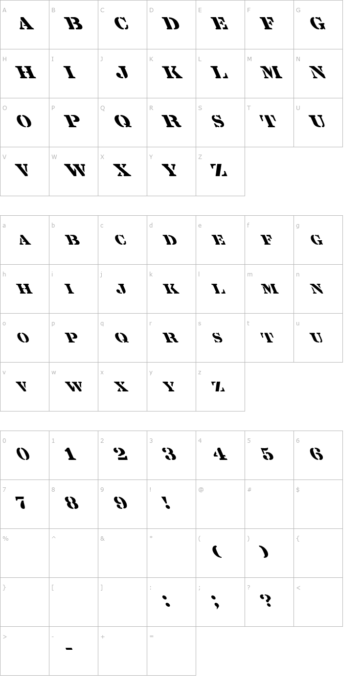 Character Map FZ UNIQUE 25 LEFTY Font