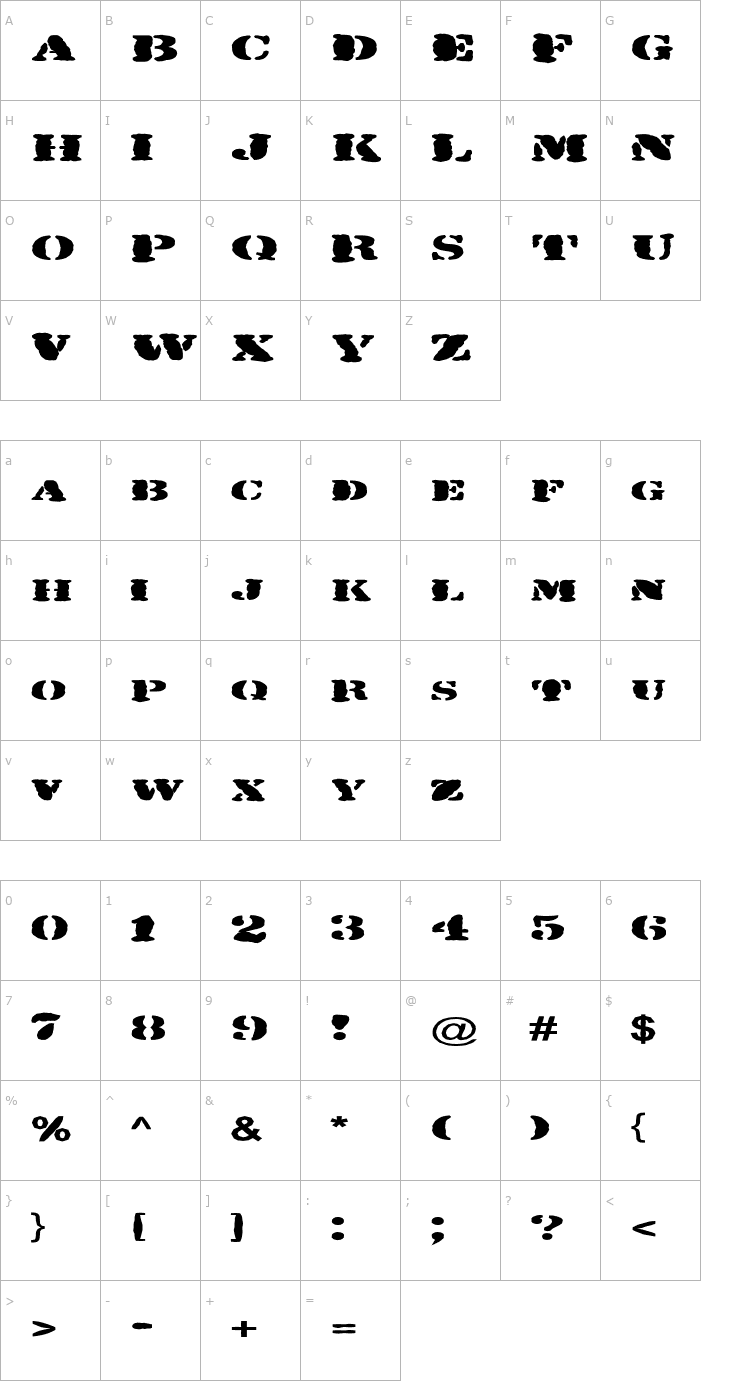 Character Map FZ UNIQUE 25 MANGLED EX Font