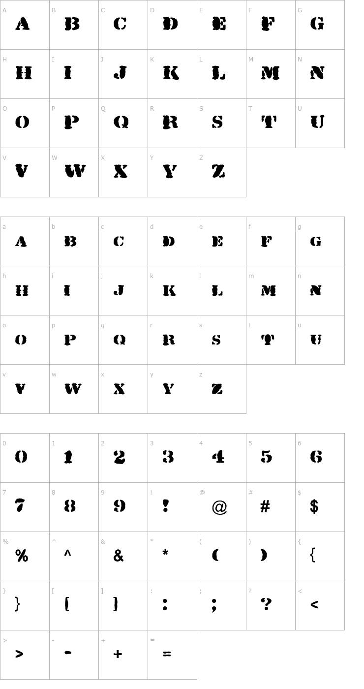 Character Map FZ UNIQUE 25 MANGLED Font