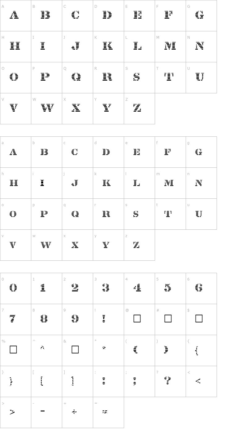 Character Map FZ UNIQUE 25 STRIPED Font