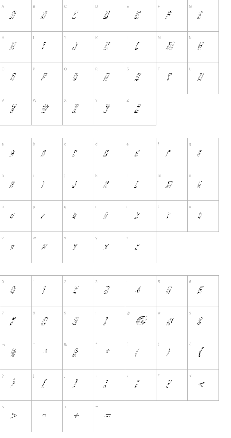 Character Map FZ UNIQUE 27 SPOTTED ITALIC Font