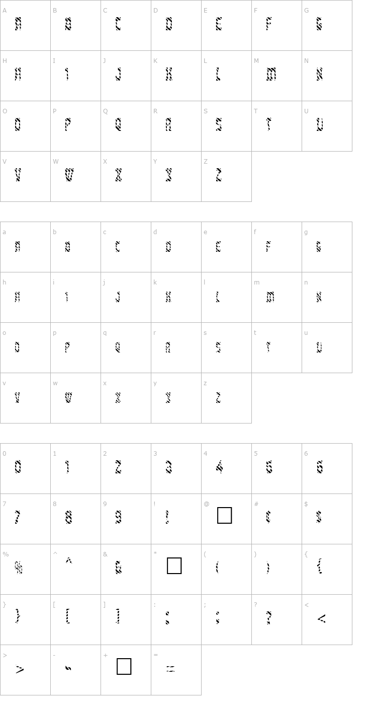 Character Map FZ UNIQUE 27 STRIPED Font