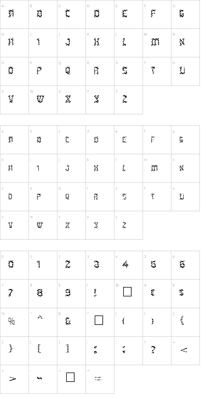 Character Map FZ UNIQUE 27 STRIPED EX Font