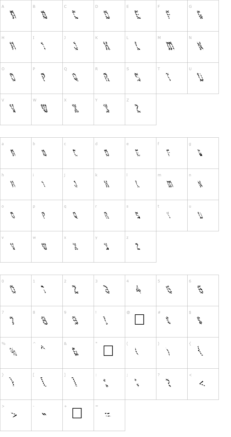 Character Map FZ UNIQUE 27 STRIPED LEFTY Font