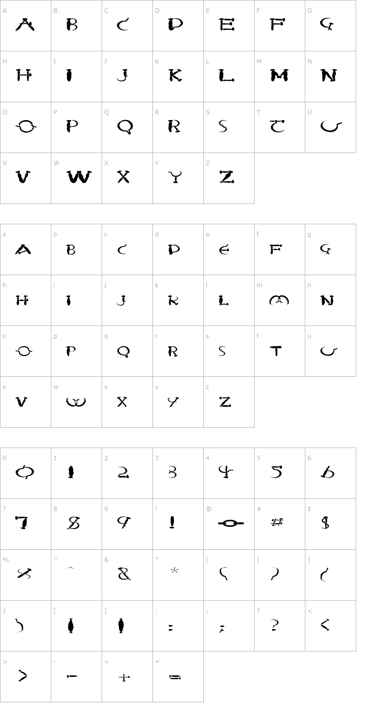 Character Map FZ UNIQUE 28 MANGLED EX Font