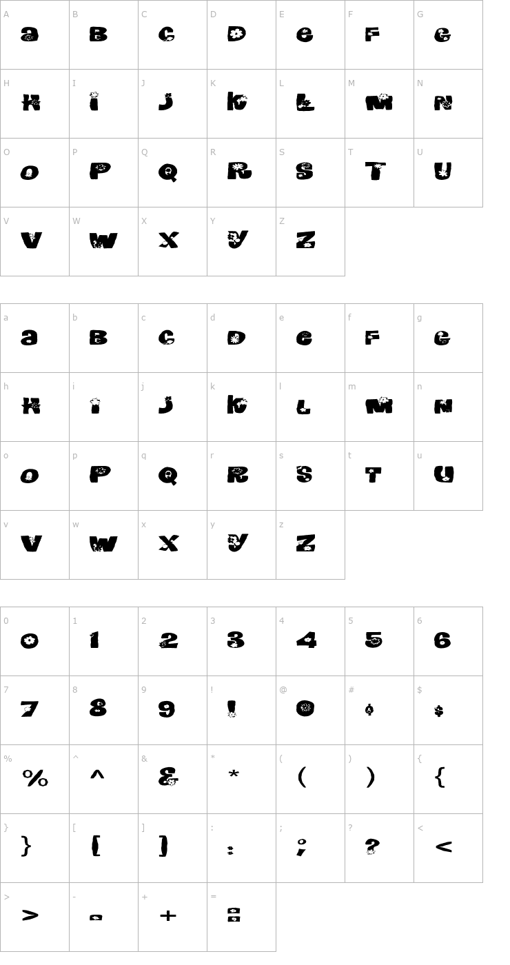 Character Map FZ UNIQUE 3 MANGLED EX Font