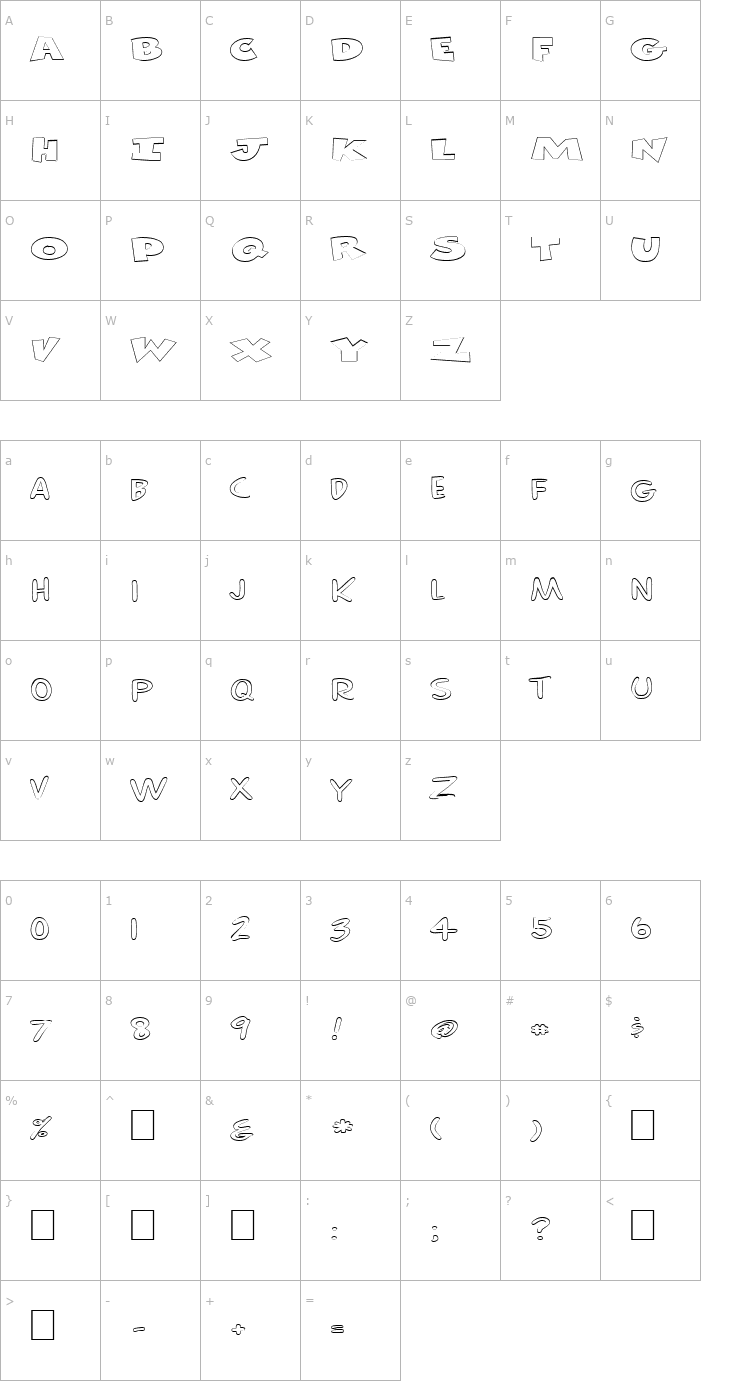 Character Map FZ UNIQUE 30 HOLLOW EX Font