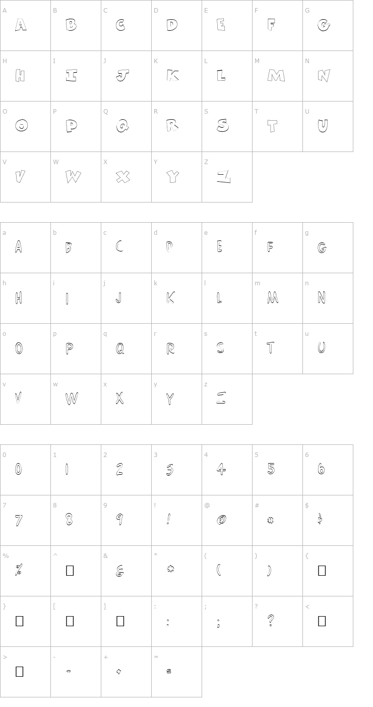 Character Map FZ UNIQUE 30 HOLLOW Font