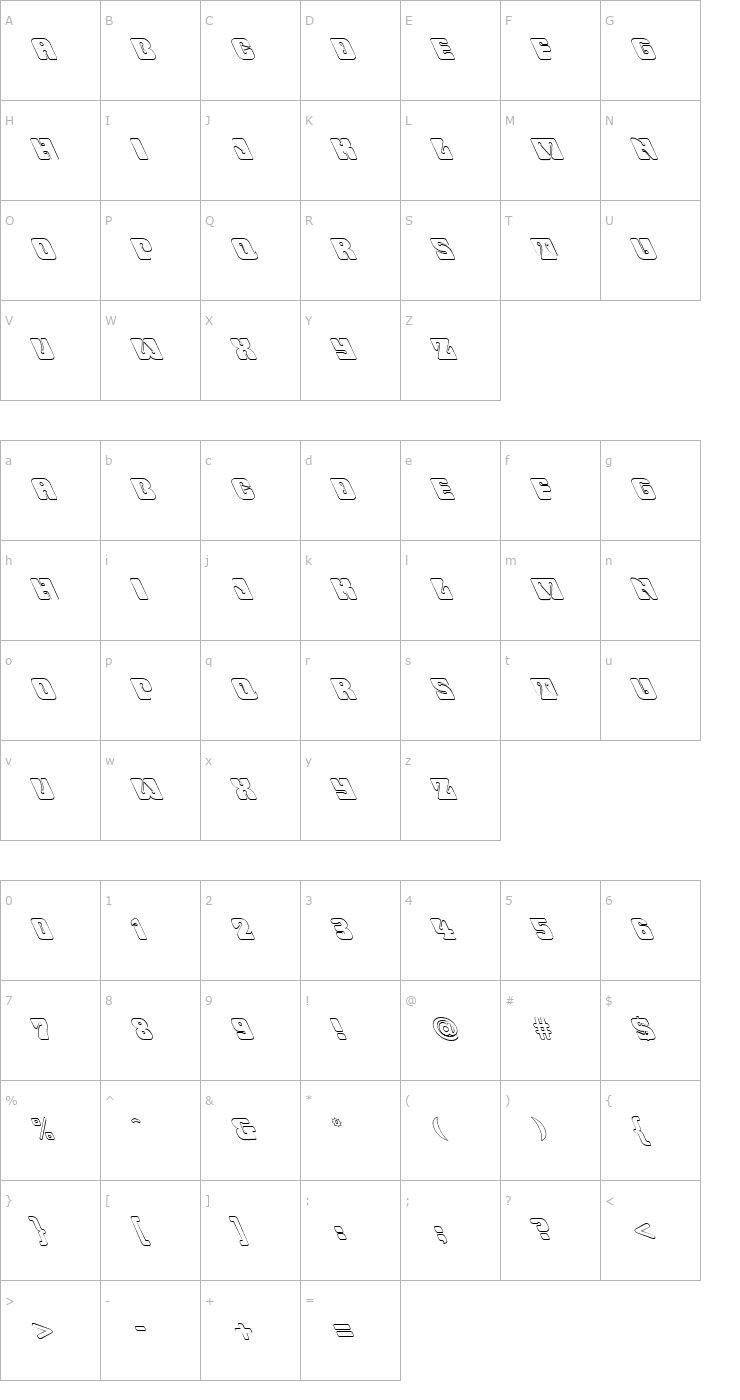 Character Map FZ UNIQUE 32 HOLLOW LEFTY Font