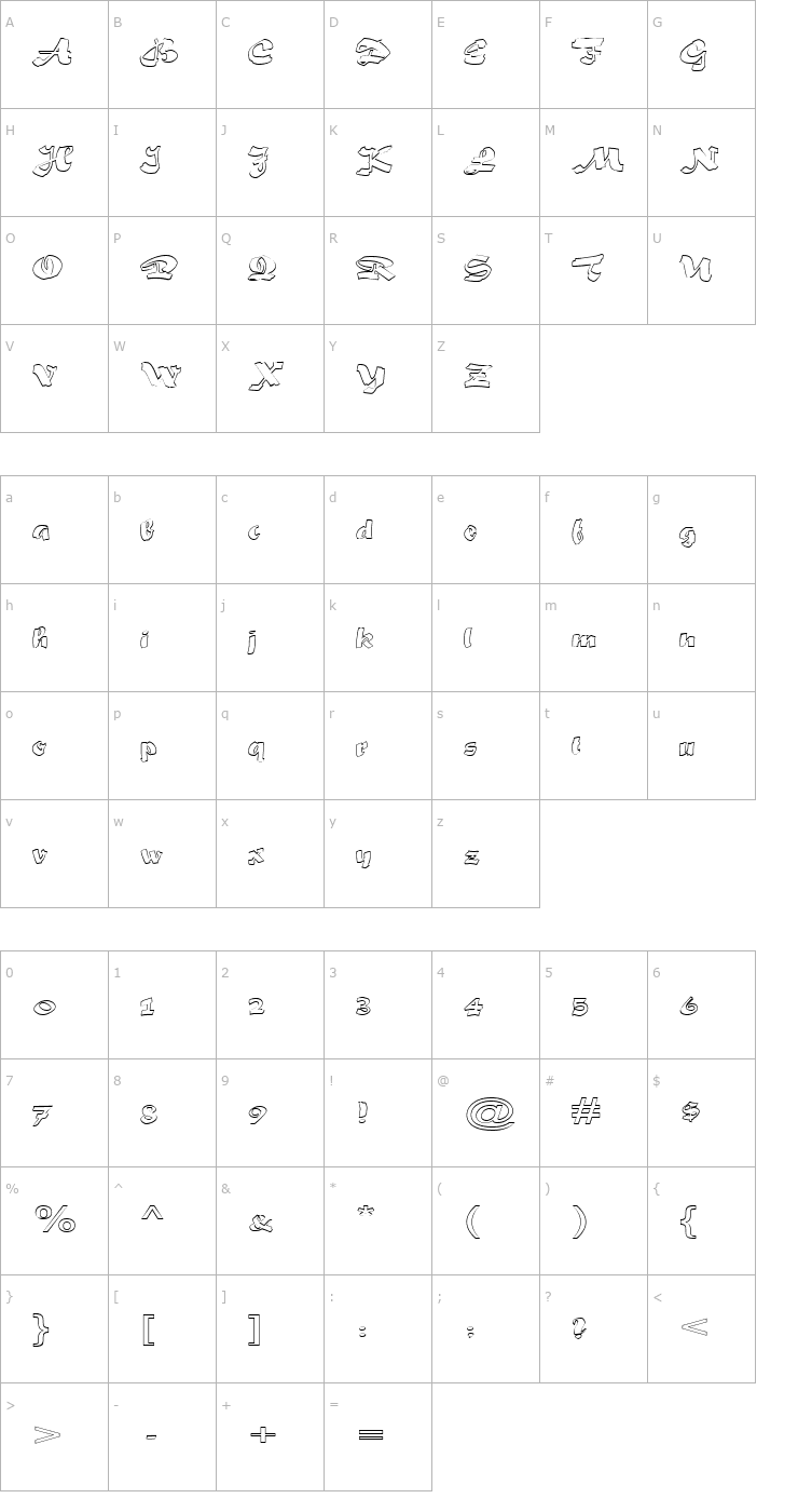 Character Map FZ UNIQUE 33 HOLLOW EX Font