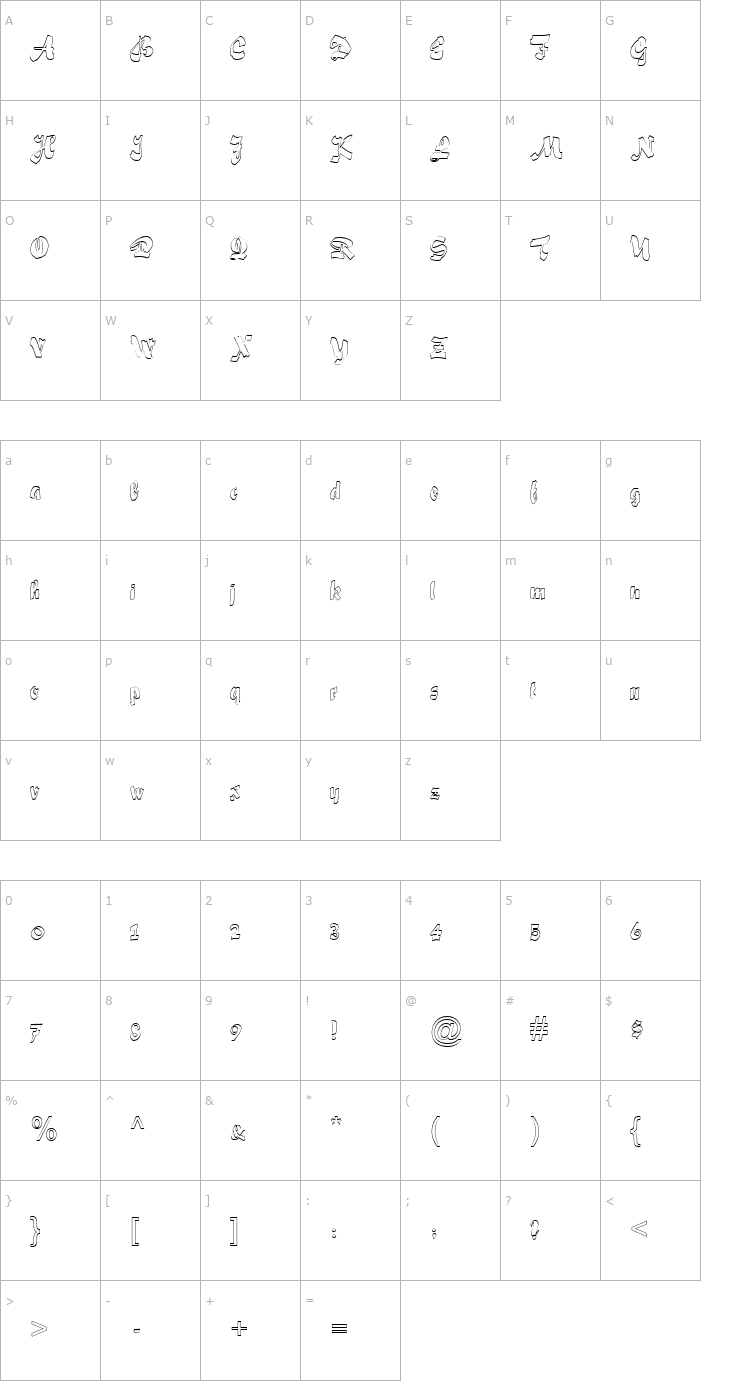 Character Map FZ UNIQUE 33 HOLLOW Font