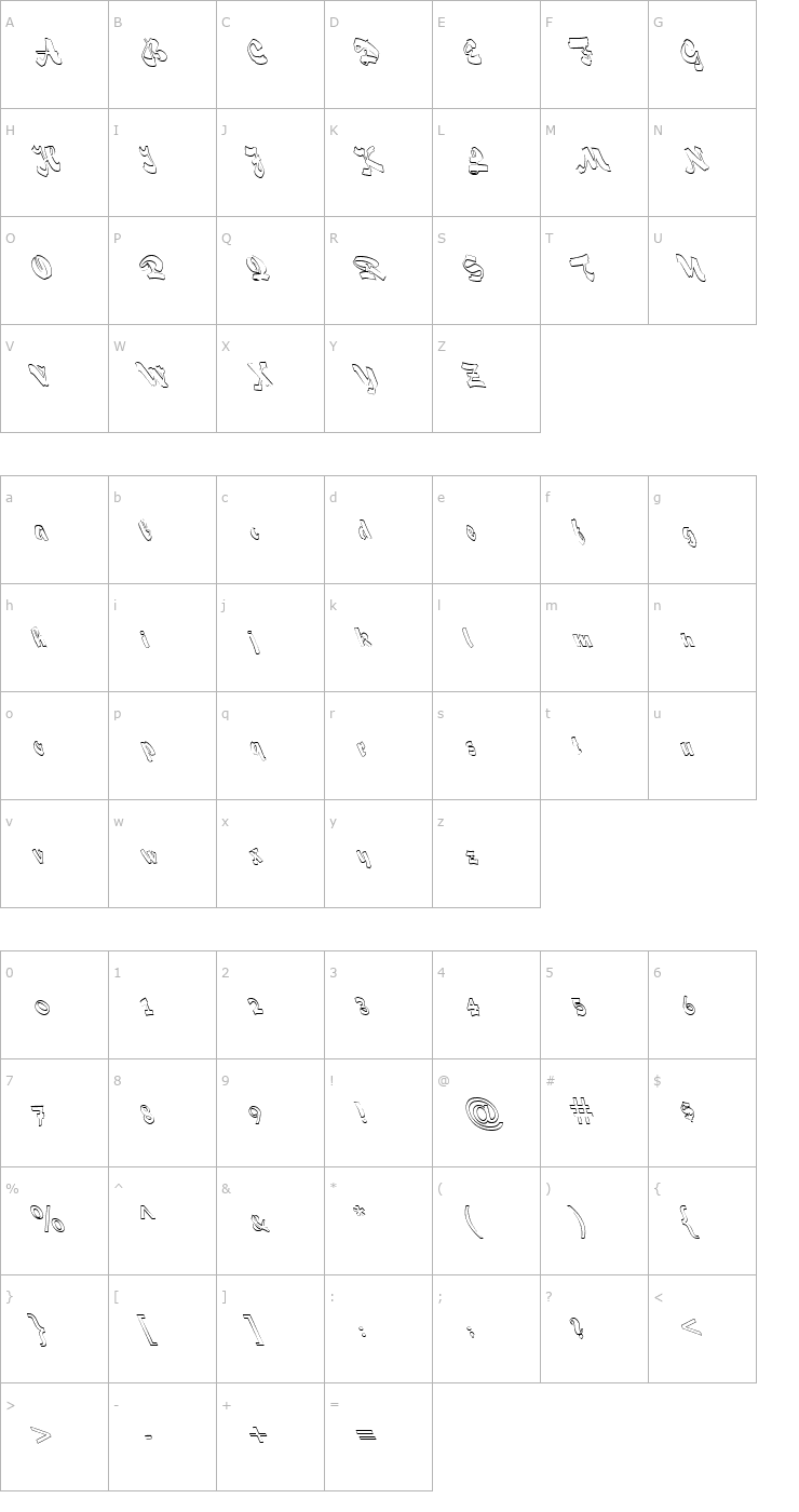 Character Map FZ UNIQUE 33 HOLLOW LEFTY Font