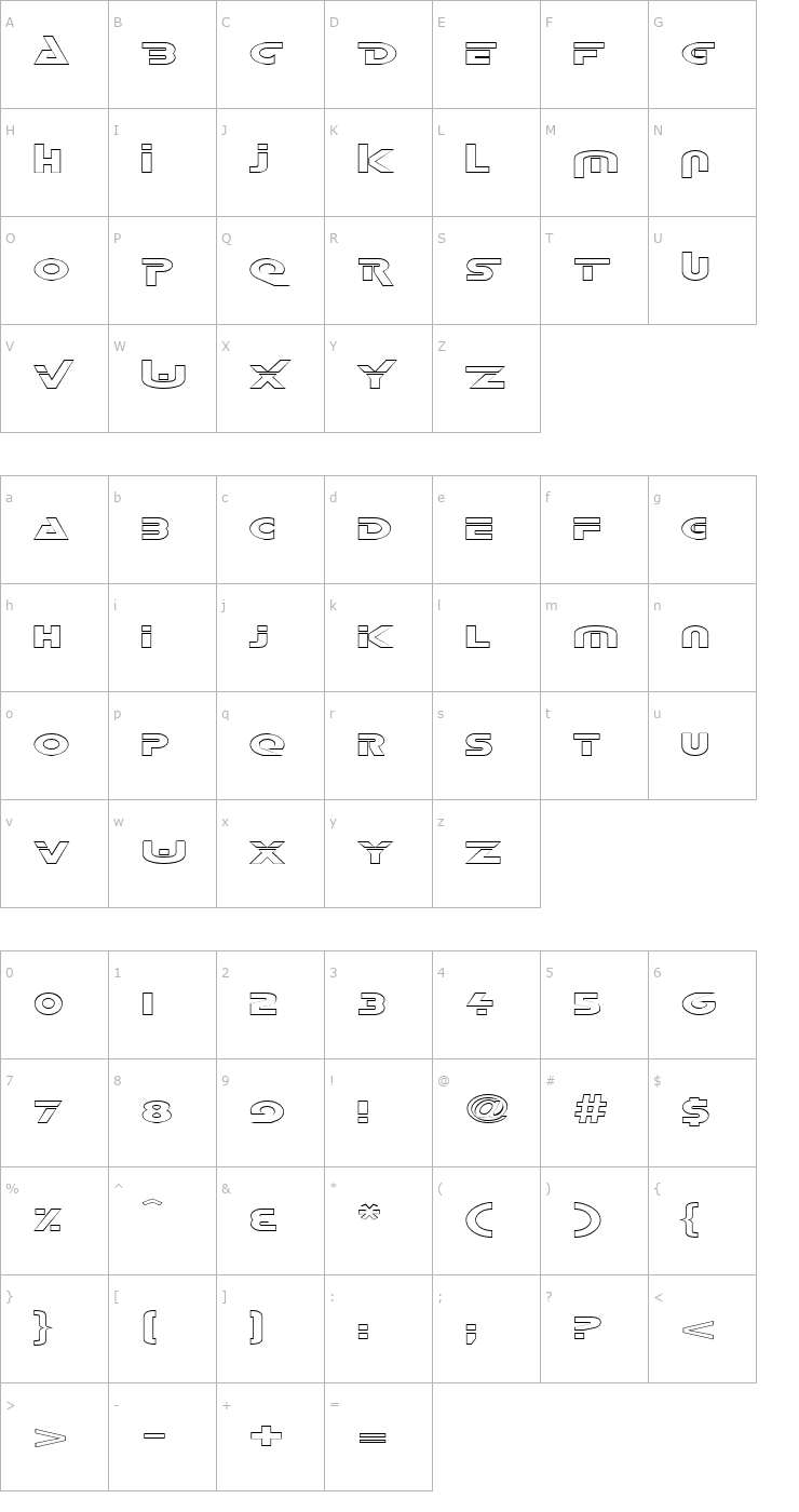 Character Map FZ UNIQUE 35 HOLLOW EX Font