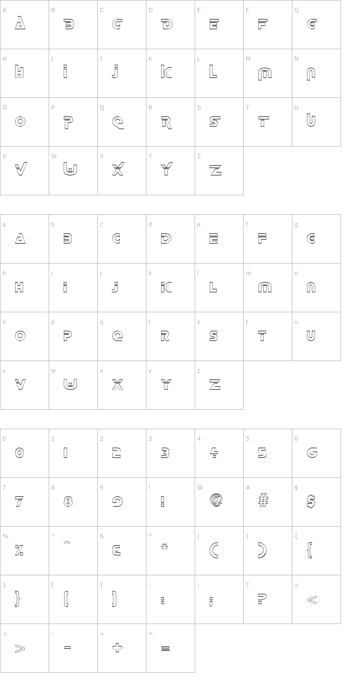 Character Map FZ UNIQUE 35 HOLLOW Font